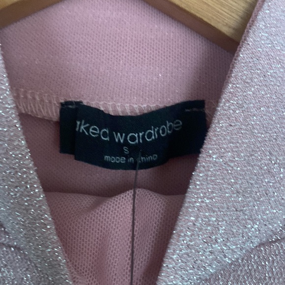 NAKED WARDROBE On The Glow Pink Glitter Mock Neck Crop Top - Picture 4 of 6